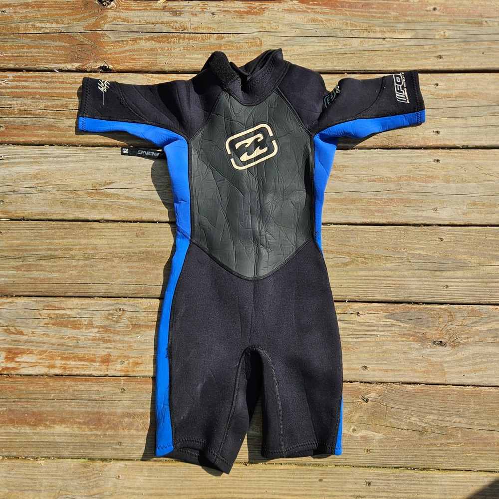 Billabong FOIL‎ 202 Kids Wetsuit Shorty Spring Suit Blue Black Neoprene RN 99064